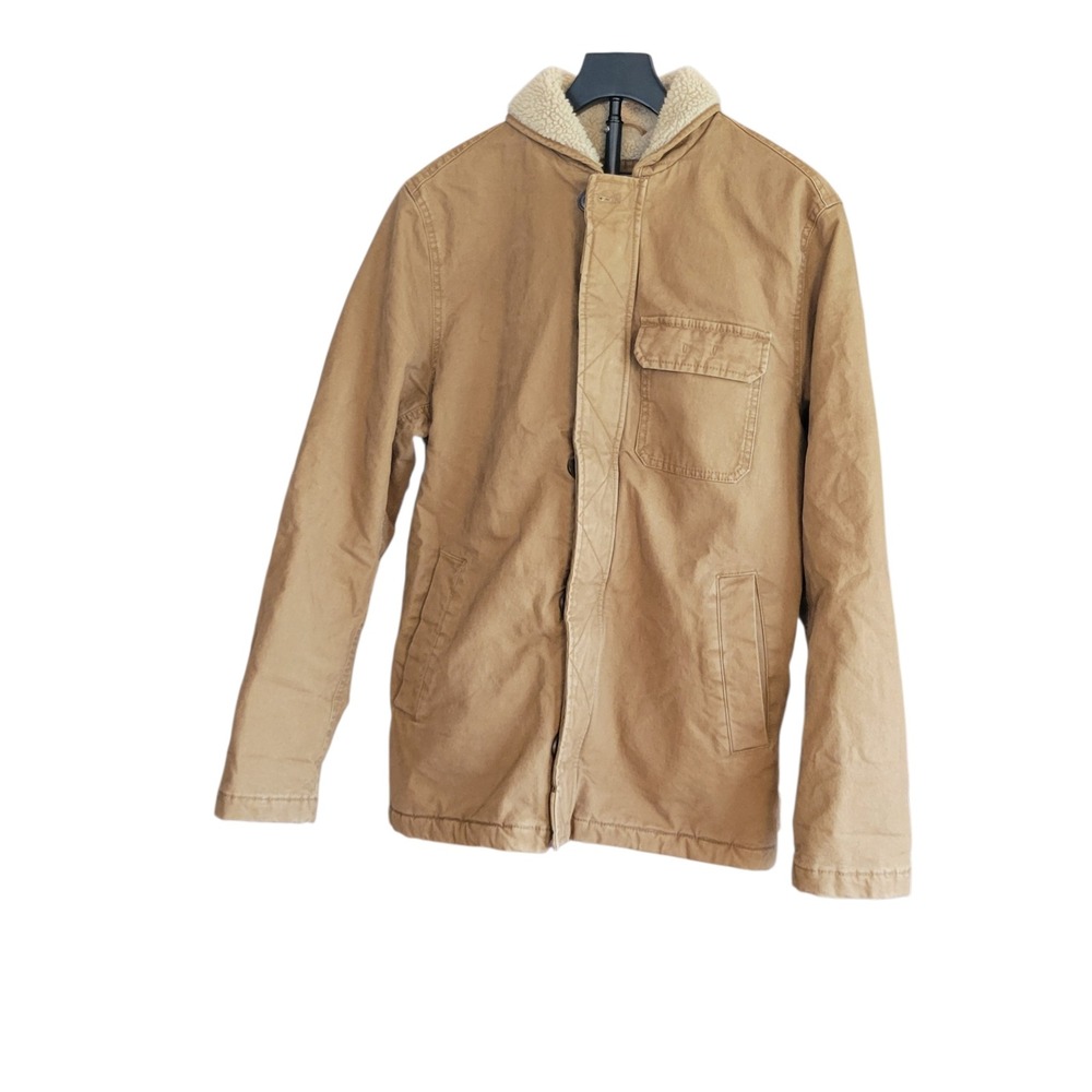 Gap Sherpa Lined Canvas Jacket Tan Brown Workwear Coat Medium Tall MT Palomino
